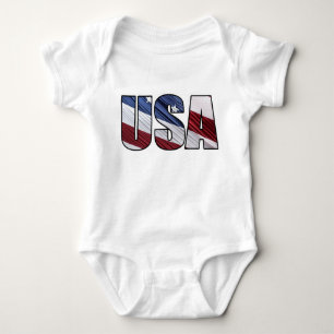 USA in Red White and Blue American Patriotic Flag Baby Bodysuit