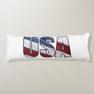 USA in Red White and Blue American Patriotic Flag Body Cushion