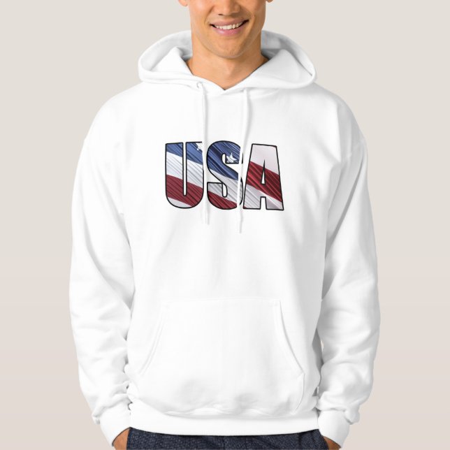 USA in Red White and Blue American Patriotic Flag Hoodie (Front)