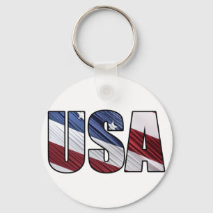 USA in Red White and Blue American Patriotic Flag Key Ring