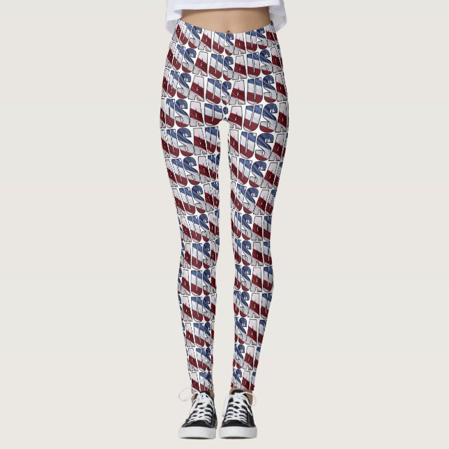 USA in Red White and Blue American Patriotic Flag Leggings (Front)