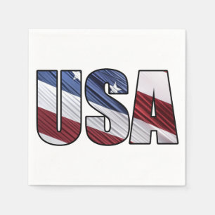 USA in Red White and Blue American Patriotic Flag Napkin