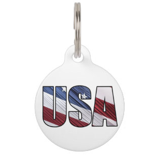 USA in Red White and Blue American Patriotic Flag Pet Tag