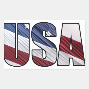 USA in Red White and Blue American Patriotic Flag Rectangular Sticker