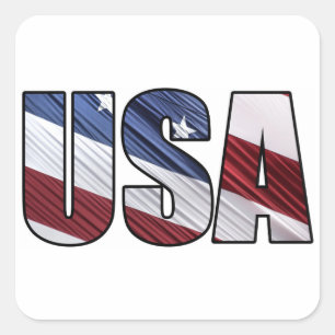 USA in Red White and Blue American Patriotic Flag Square Sticker