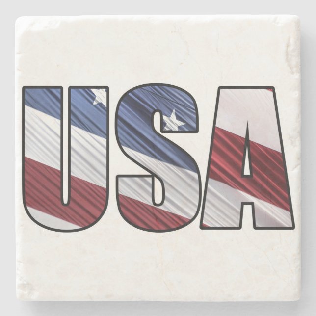 USA in Red White and Blue American Patriotic Flag Stone Coaster (Front)