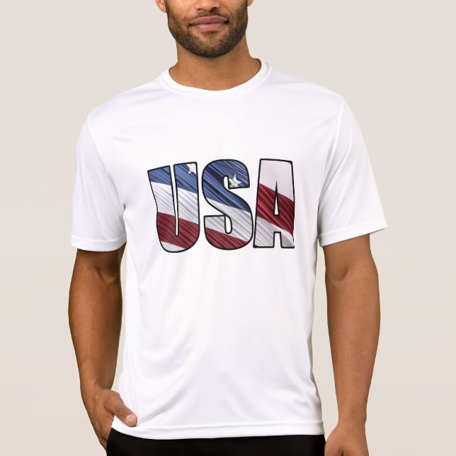 USA in Red White and Blue American Patriotic Flag T-Shirt (Front)