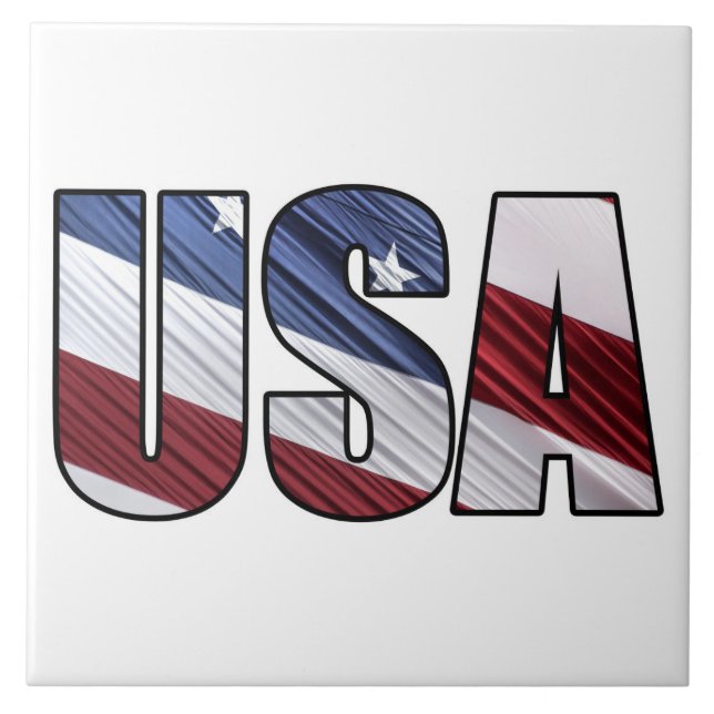 USA in Red White and Blue American Patriotic Flag Tile (Front)