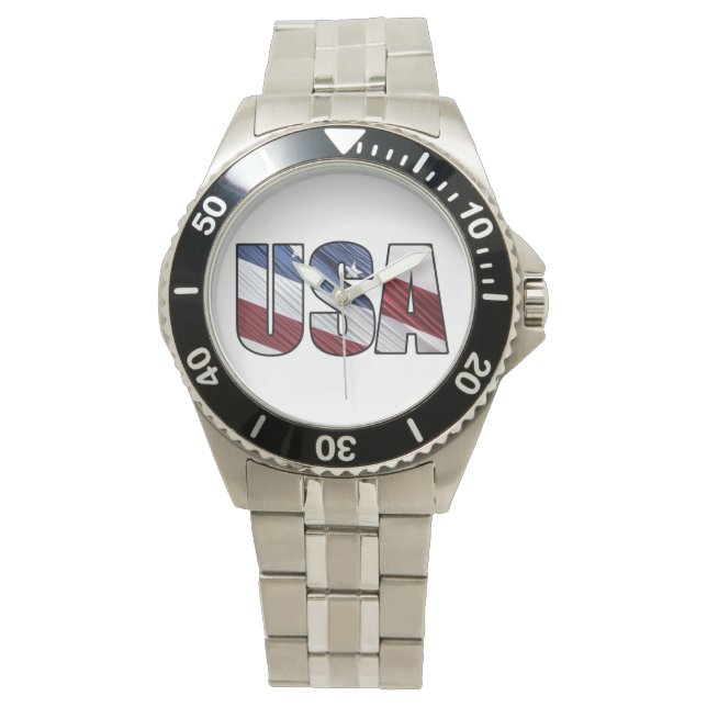 USA in Red White and Blue American Patriotic Flag Watch (Front)