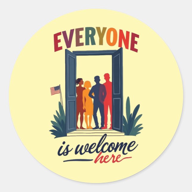 USA Inclusivity for All - Everyone Is Welcome Here Classic Round Sticker (Front)