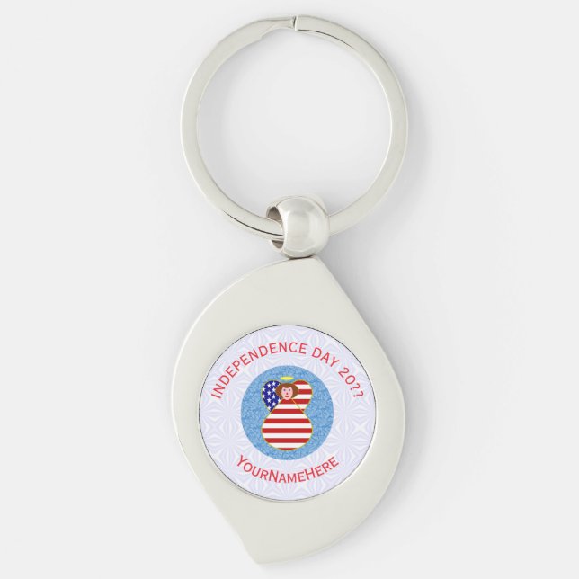 USA Independence Day Angel Flag Personalised  Key Ring (Front)
