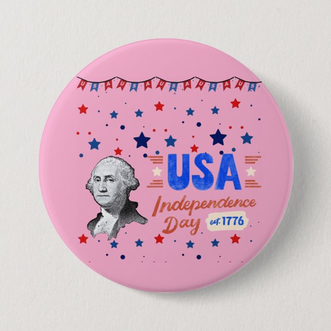 USA Independence Day light pink 7.5 Cm Round Badge (Front)
