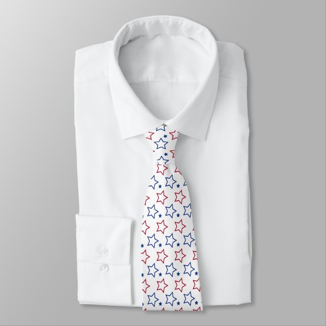USA Independence Day Patriotic Stars PatterN Tie (Tied)
