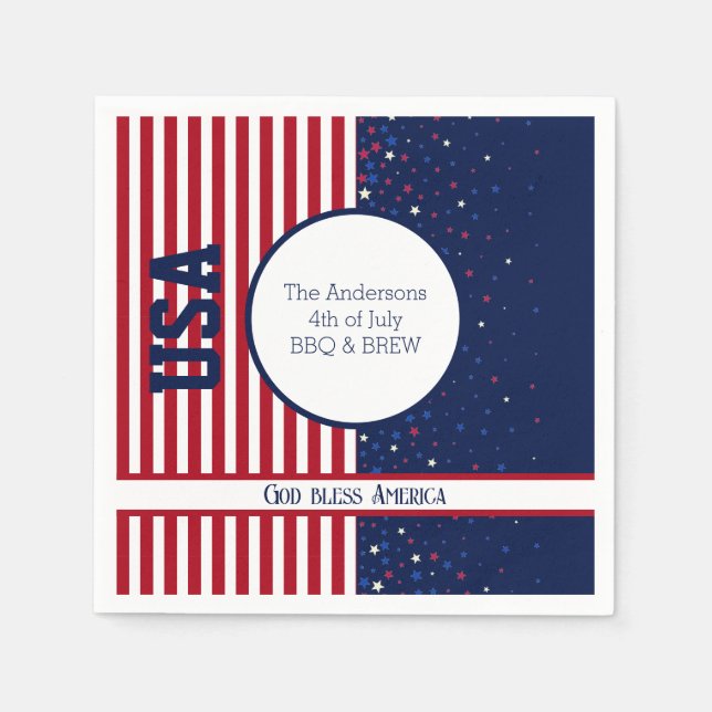 USA Independence God Bless America 4th July Party Napkin (Front)