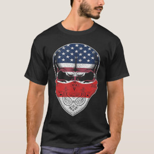 USA Indonesia Roots  Indonesian American Flag Skul T-Shirt