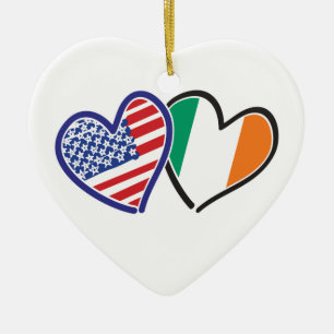 USA Ireland Heart Flags Ceramic Tree Decoration