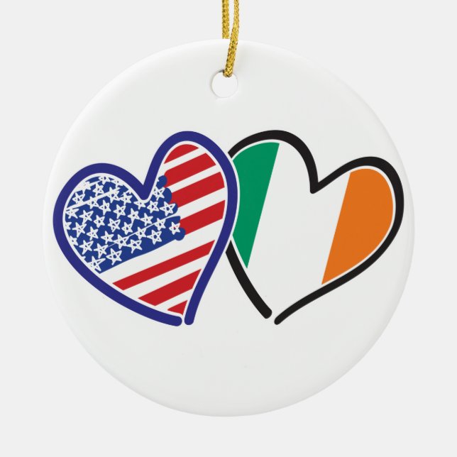 USA Ireland Heart Flags Ceramic Tree Decoration (Front)