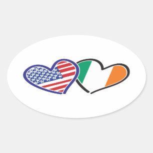 USA Ireland Heart Flags Oval Sticker