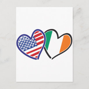 USA Ireland Heart Flags Postcard