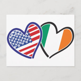 USA Ireland Heart Flags Postcard