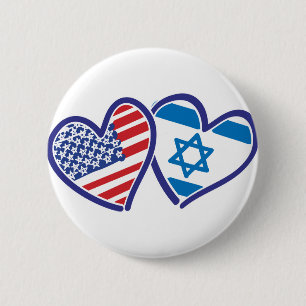USA Israel Heart Flag 6 Cm Round Badge