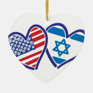 USA Israel Heart Flag Ceramic Tree Decoration