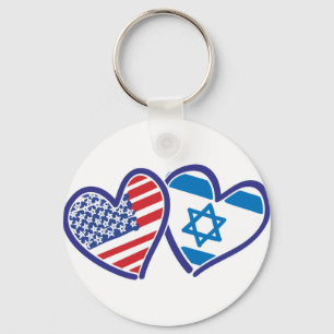 USA Israel Heart Flag Key Ring