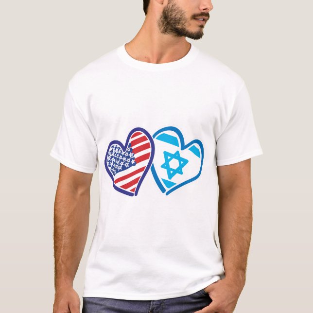 USA Israel Love Hearts T-Shirt (Front)
