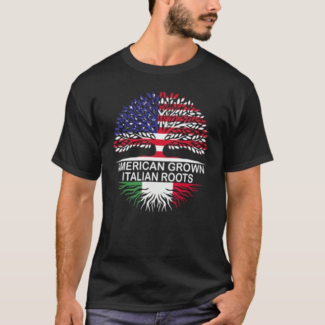 USA & Italy Flags American Grown Italian Roots T-Shirt (Front)