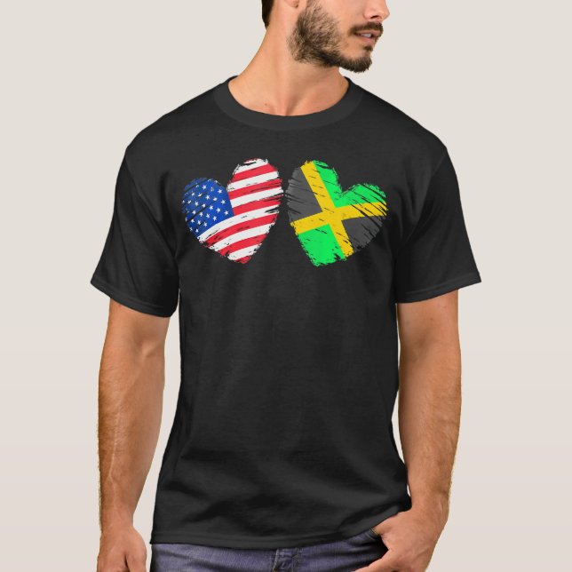 Usa Jamaica Flag Heart Valentines Day Jamaican Ame T-Shirt (Front)