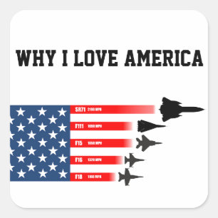 USA jet fighter aircraft: Reasons to love America Square Sticker
