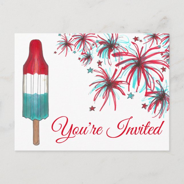 USA July 4th Party Fireworks Rocket Pop Invitation (Front)