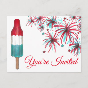 USA July 4th Party Fireworks Rocket Pop Invitation Postcard