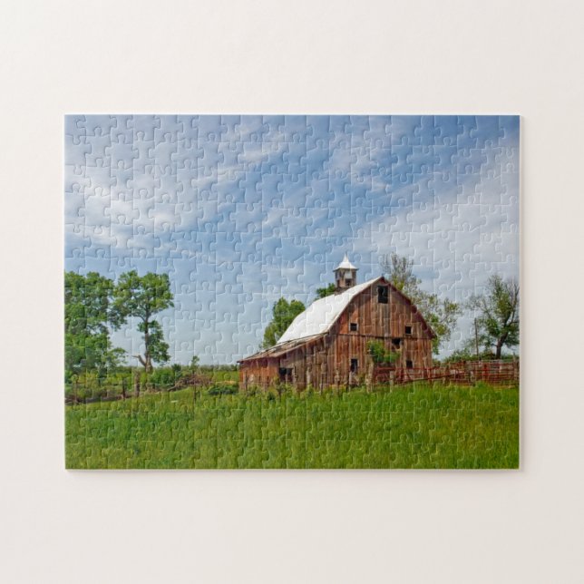 USA, Kansas. Old Red Barn Jigsaw Puzzle (Horizontal)