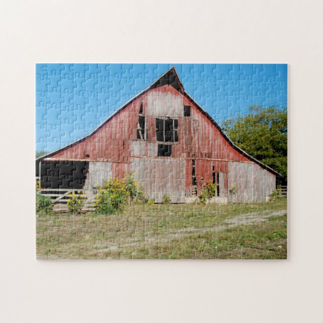 USA, Kansas, Old Red Barn Jigsaw Puzzle (Horizontal)
