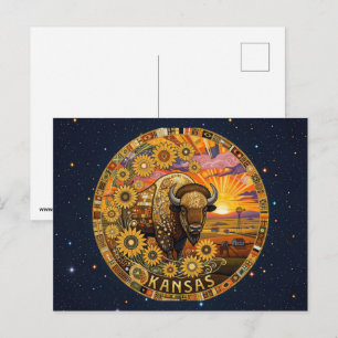USA Kansas state symbols Postcard