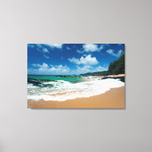 USA, Kauai, Hawaii. A Woman Strolls The Rocks Canvas Print