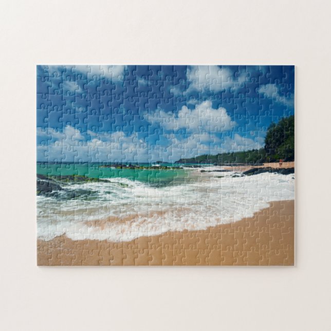 USA, Kauai, Hawaii. A Woman Strolls The Rocks Jigsaw Puzzle (Horizontal)