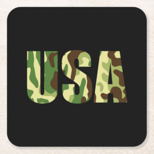 USA khaki camouflage sign Square Paper Coaster