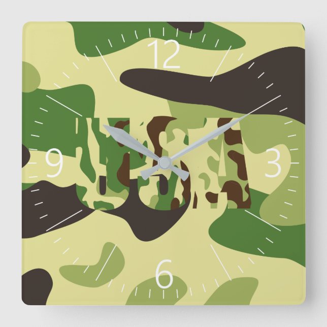 USA khaki camouflage sign Square Wall Clock (Front)