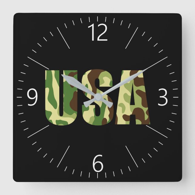 USA khaki camouflage sign Square Wall Clock (Front)