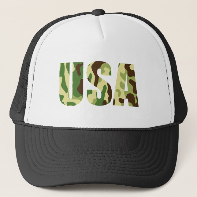 USA khaki camouflage sign Trucker Hat (Front)