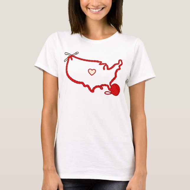 USA Knitting Heart Map – American Yarn Lover T-Shirt (Front)