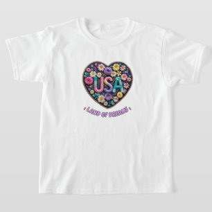 USA Land of Dreams Floral 3D Embroidery Art T-Shirt
