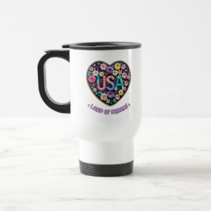 USA Land of Dreams Floral 3D Embroidery Art Travel Mug