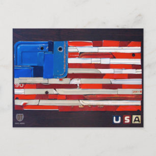 USA License Plate Art Flag Postcard