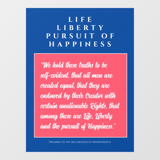 USA: Life, Liberty & Pursuit of Happiness Window Cling (Sheet)