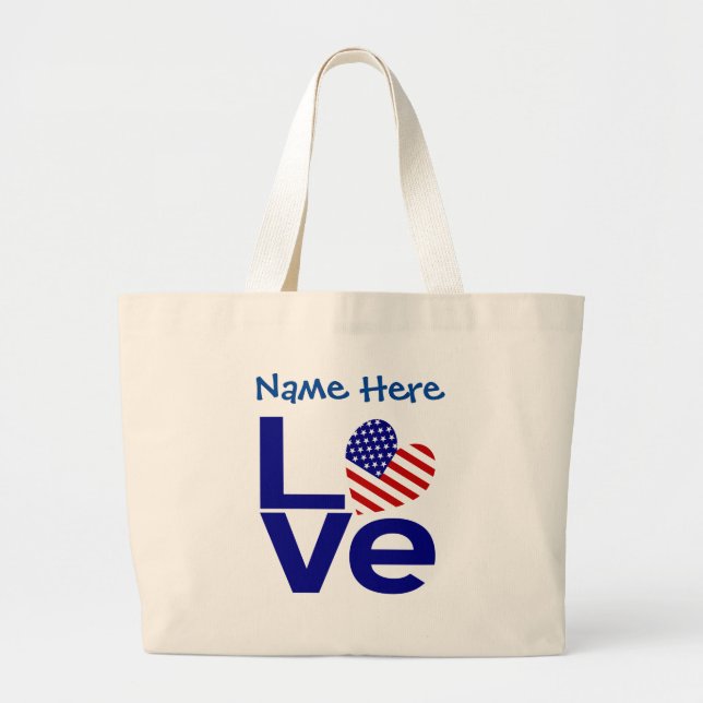 USA Love Flag in Blue Personalised Large Tote Bag (Front)