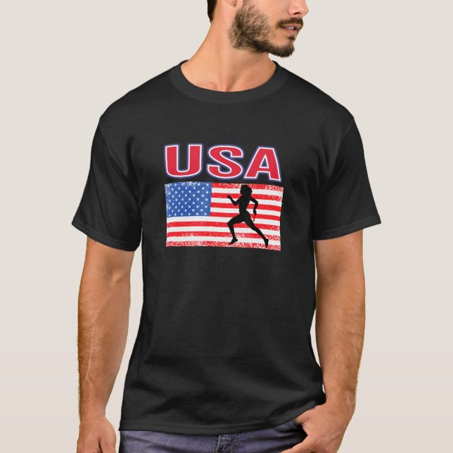 Usa Loves Track And Field Summer Games American Fl T-Shirt (Front)