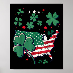 Usa Lucky Clover Map - Patriotic American St. Poster
